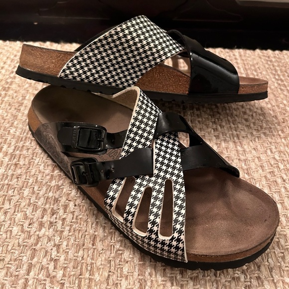 Birkenstock Tatami Houndstooth Sandals Women Sz 9 Strappy Slide On Boho Buckle - Picture 1 of 10